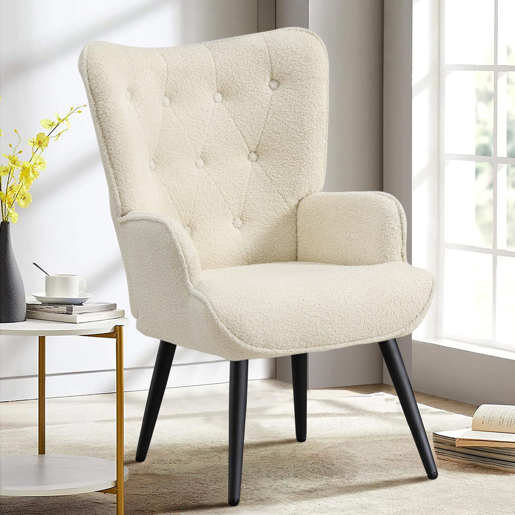 Furniliving PU Leather Accent Chair for Living Room, Upholstered Reading Chair with High Backrest, Tufted-Button Wingback Armchair for Bedroom, Dressing Room, Home Office, Brown, Set of 2