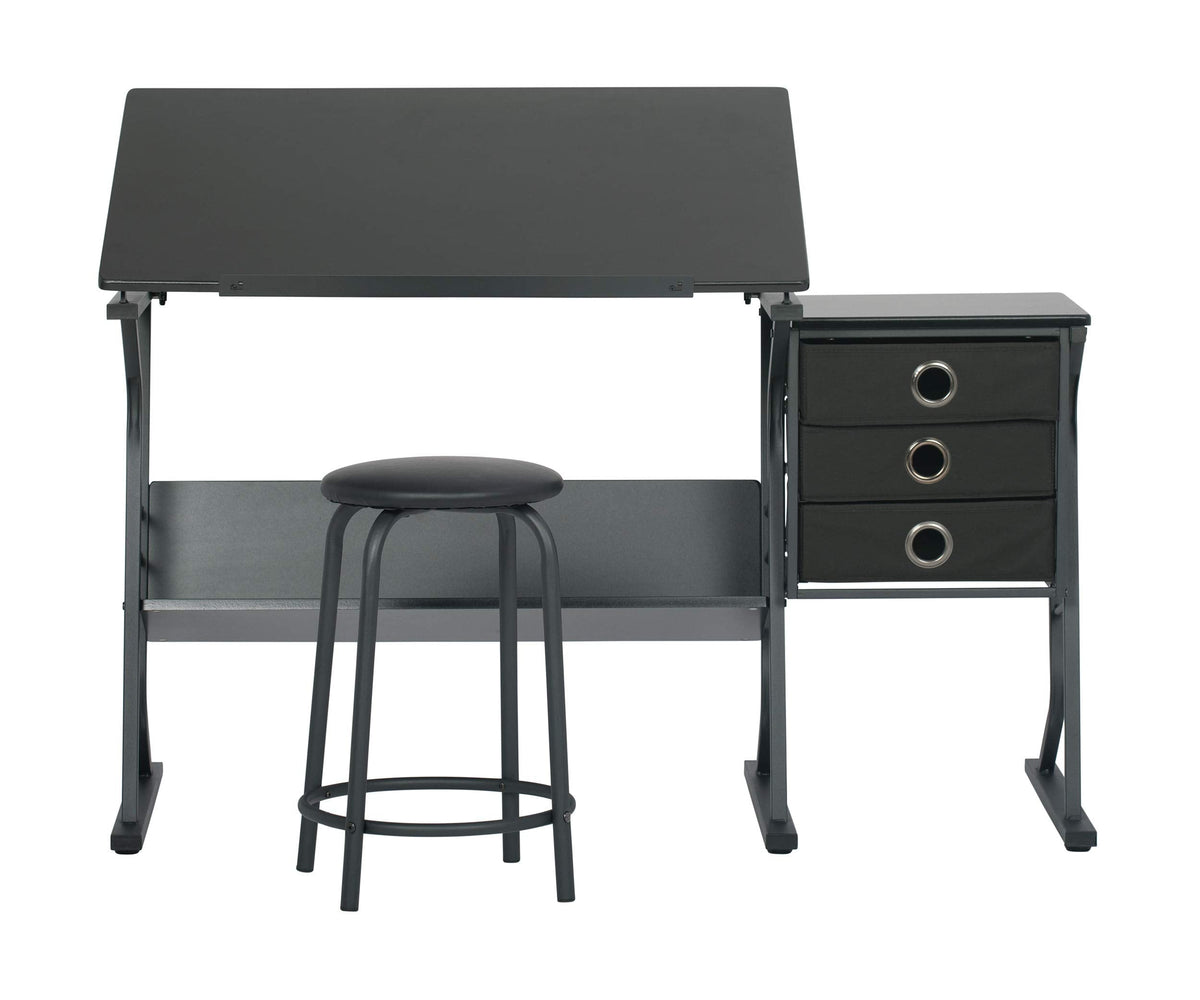 2 Piece Eclipse Ultra Center/Drawing Table with Stool, Angle Adjustable Top, Storage Shelves, and Drawers