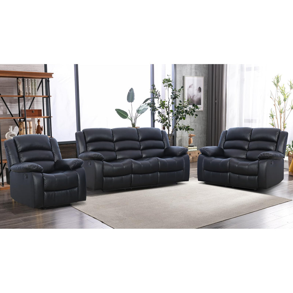 EBELLO Manual Faux Leather Reclining Couch Set for Living Room, Include 1 Recliner Chair, 1 Loveseat Sofa, Recliner Sofa Furniture Set for Home and Office, Black