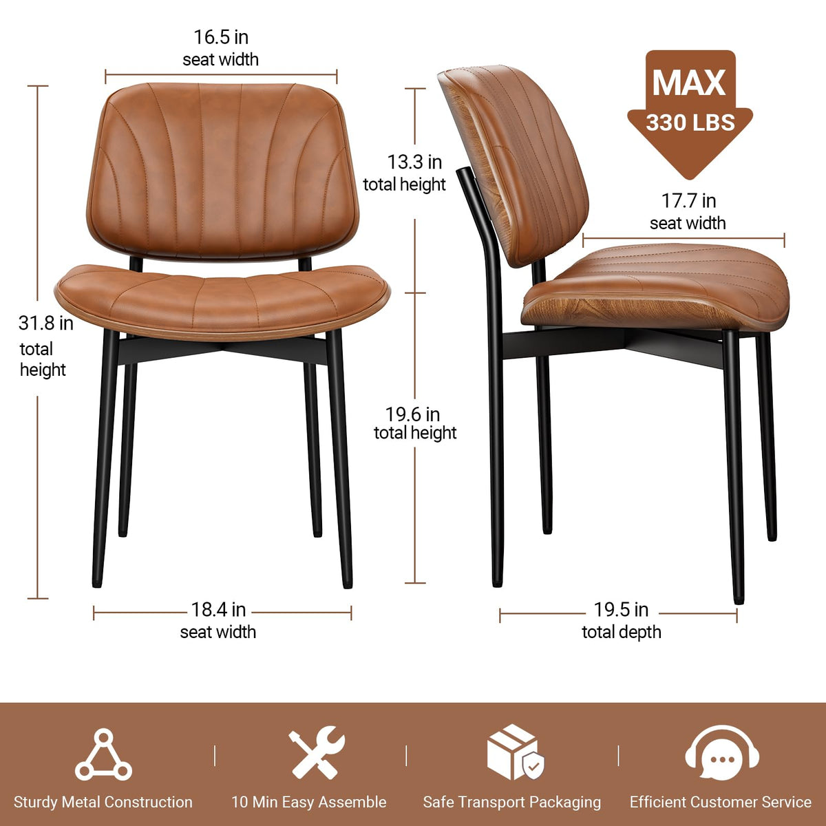 REONEY Dining Chairs Set of 4, Mid-Century Modern Kitchen Chairs, Black