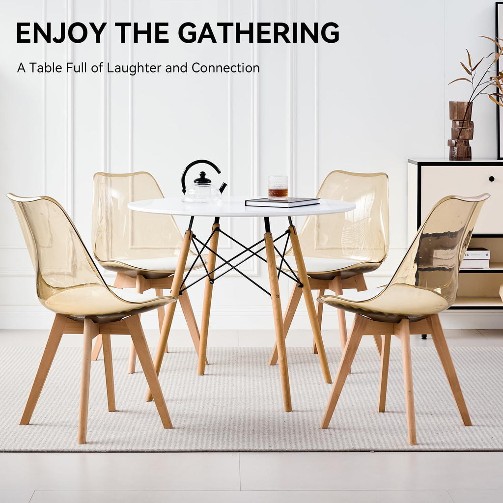 5-Piece Round Dining Set, 35.5" Black Table & Light Gray Chair