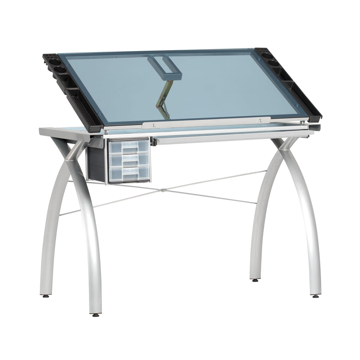 SD Studio Designs 10096 Futura Station with Folding Shelf Top Adjustable Drafting Craft Drawing Hobby Table Writing Studio Desk with Drawer, 35.5'' W x 23.75'' D, White/Clear Glass
