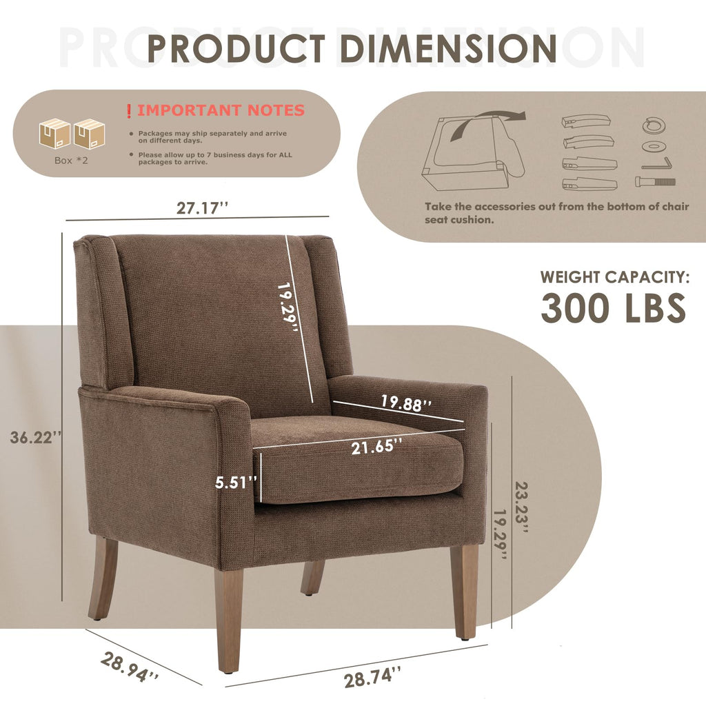 COLAMY Modern Wingback Living Room Chair, Upholstered Fabric Accent Armchair, Single Sofa Chair with Lounge Seat and Wood Legs for Office/Bedroom/Reading Spaces, Beige