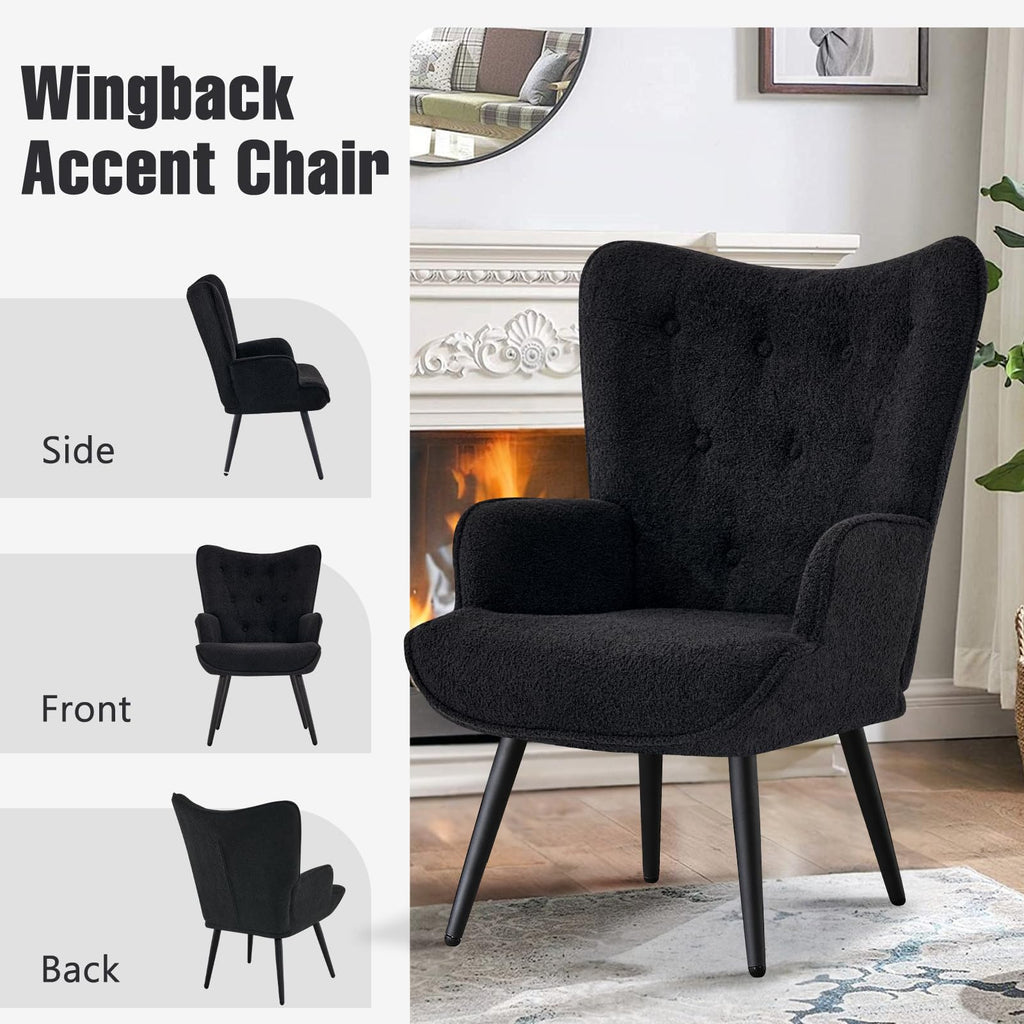 Furniliving PU Leather Accent Chair for Living Room, Upholstered Reading Chair with High Backrest, Tufted-Button Wingback Armchair for Bedroom, Dressing Room, Home Office, Brown, Set of 2