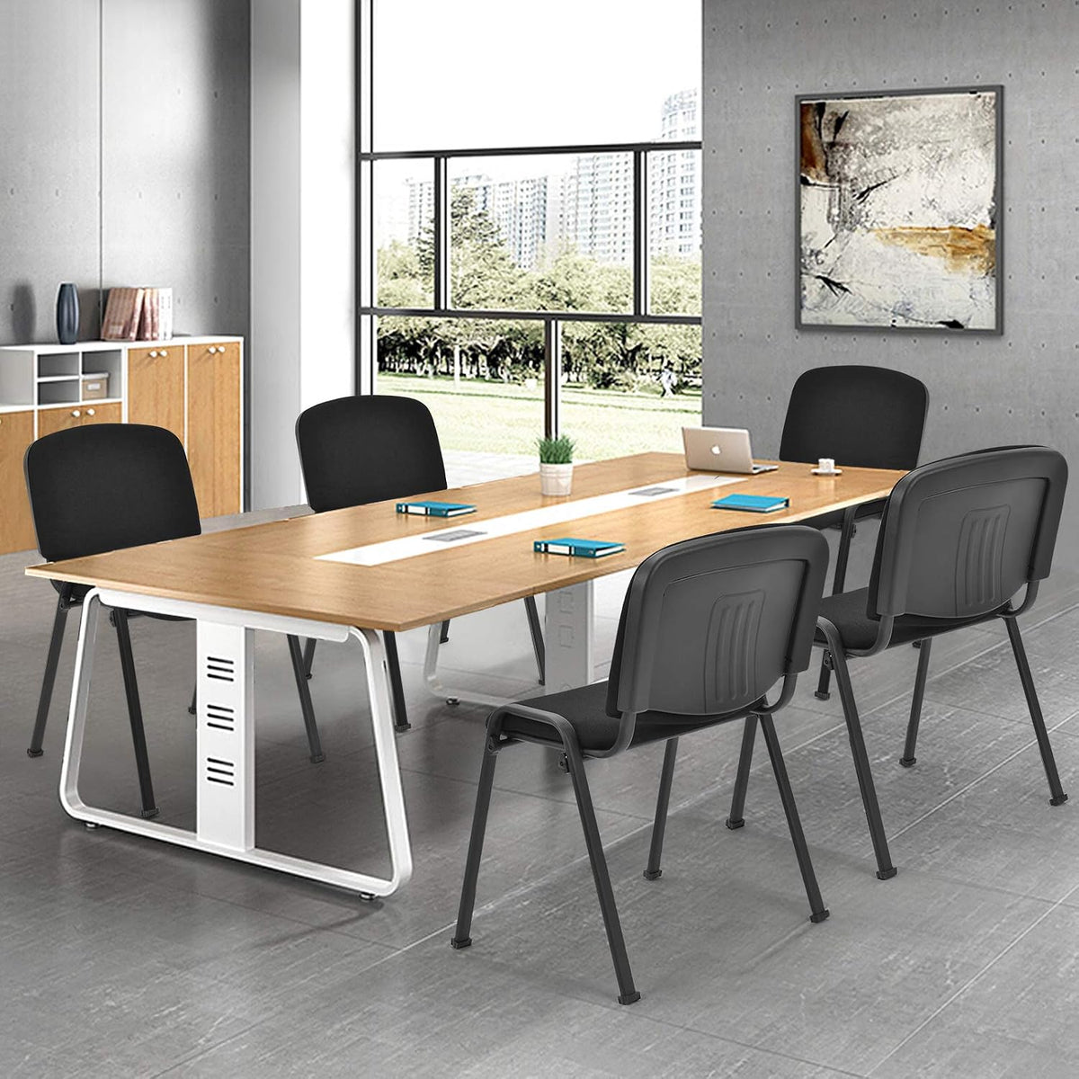 Casart 5 PCS Conference Chair Set W/Steel Frame,Ergonomic Design,Sponge Seat and Back,Stack Chair for Study Waiting Room Guest Reception Room Stackable Office Chairs Furniture Set