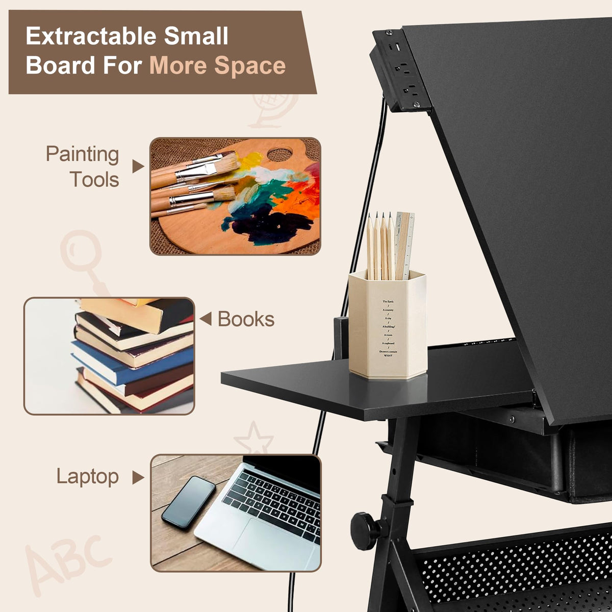 ZENY Adjustable Drafting Table with Stool Tilting Drawing Desk Artist Table
