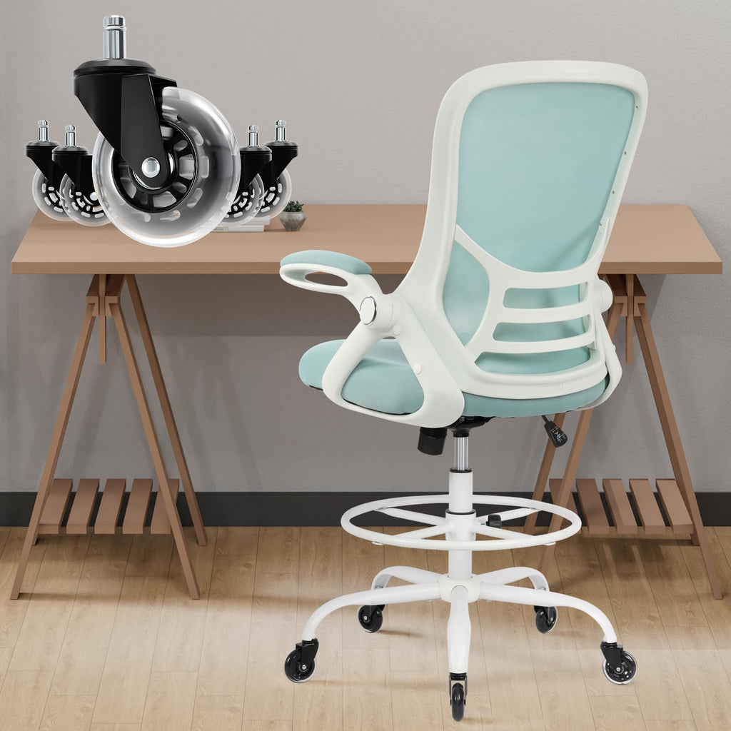 HYLONE Drafting Chair Adjustable, Tall Office Chair Lumbar Support Ergonomic Standing Desk Chair Heavy Duty Tall Drafting Stool for Artists with Footrest Home Office Drafting Stool