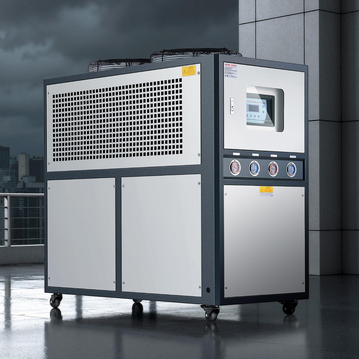 VEVOR Air Cooled Water Chiller, 5 Ton Portable, 5HP/3.75KW Compressor Motor, 53L Capacity Stainless Steel Water Tank, Finned Condenser with Micro-Computer Control, Industrial Chiller for Cooling Water