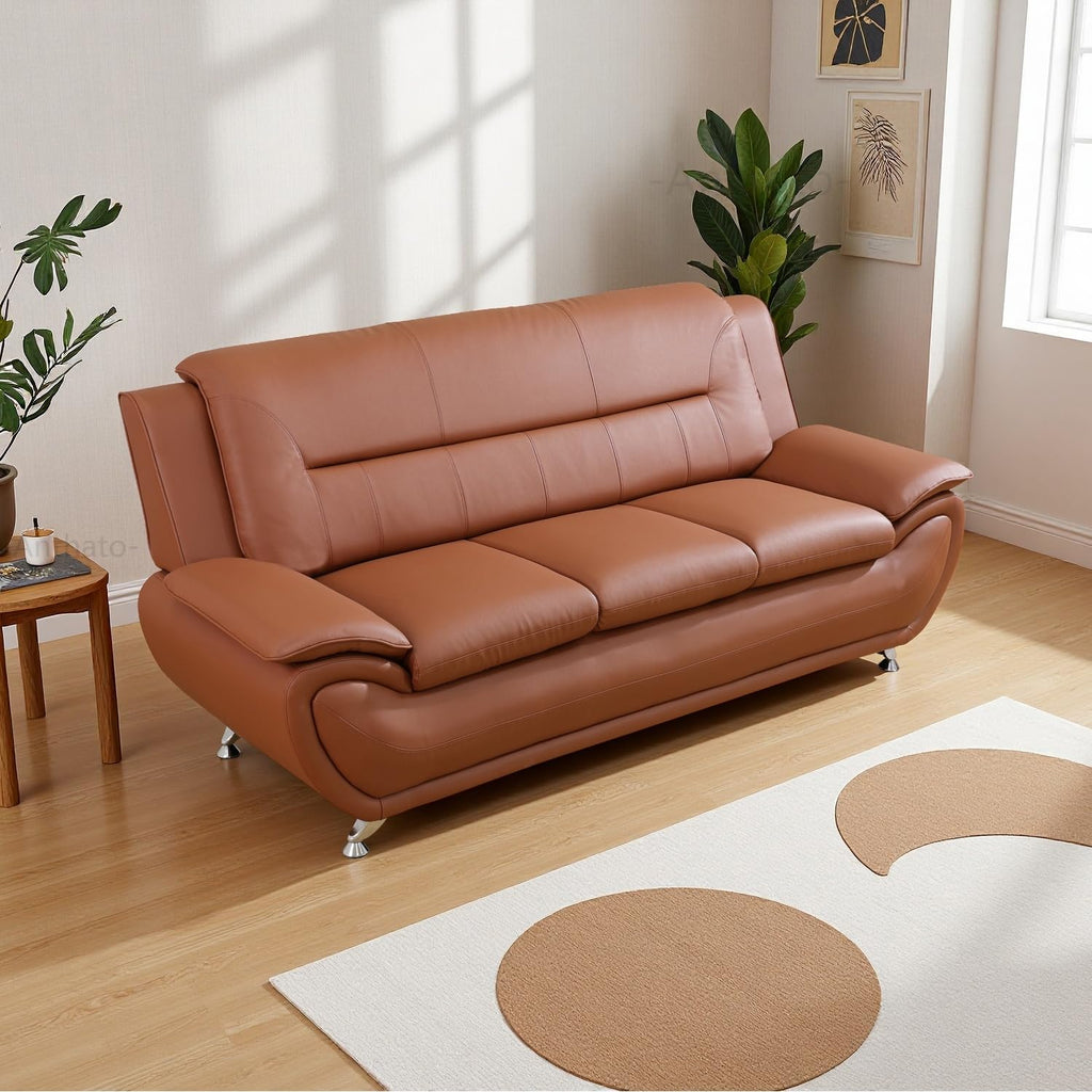 Leather Sectional Sofa Couches, Living Room Sofa and Loveseat Set, Faux Leather Couch and Loveseat Set for Office/Bedroom/Apartment, Cream