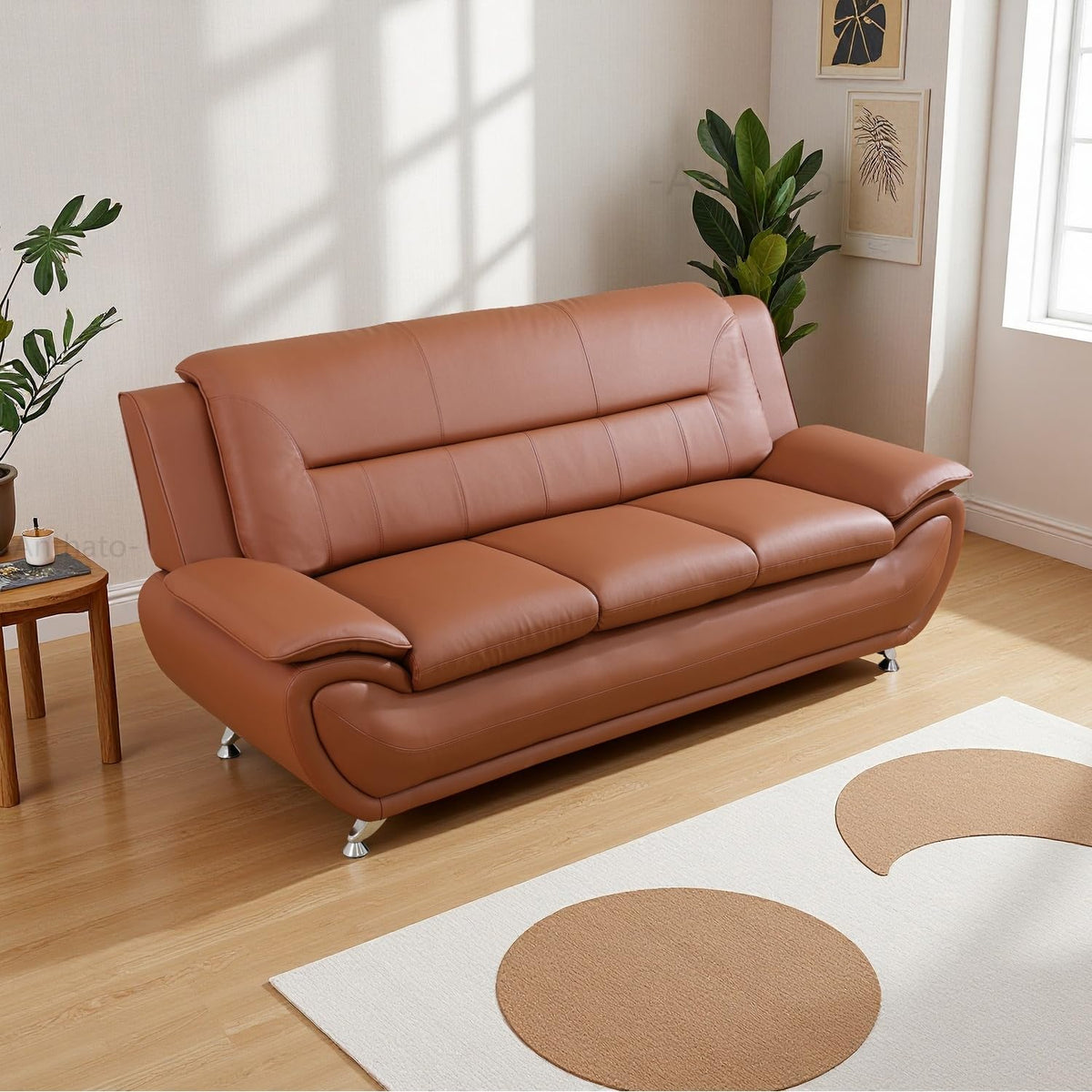 Leather Sectional Sofa Couches, Living Room Sofa and Loveseat Set, Faux Leather Couch and Loveseat Set for Office/Bedroom/Apartment, Cream