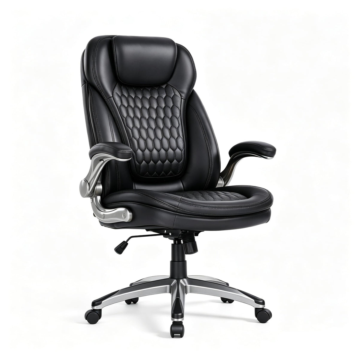 COLAMY High Back Executive Office Chairs, Ergonomic PU Leather Desk Chairs with Flip-Up Armrests, Adjustable Height, Lumbar Support, Comfortable Computer Chairs for Home Office, Set of 2