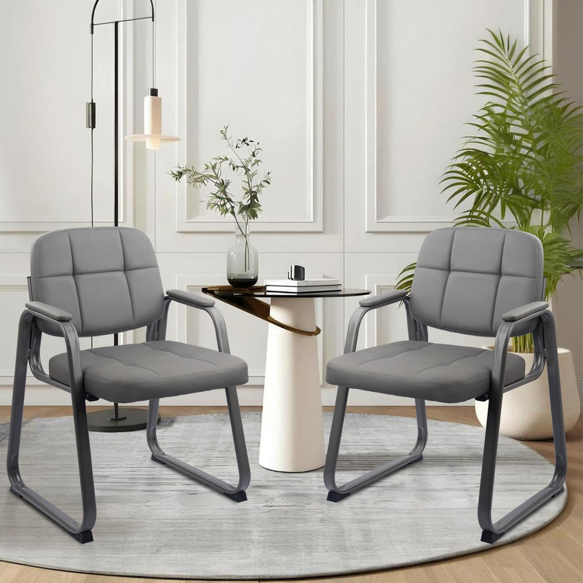 CLATINA Waiting Room Guest Chair with Bonded Leather Padded Arm Rest for Office Reception and Conference Desk Black with Sled Base Brown 1 Pack