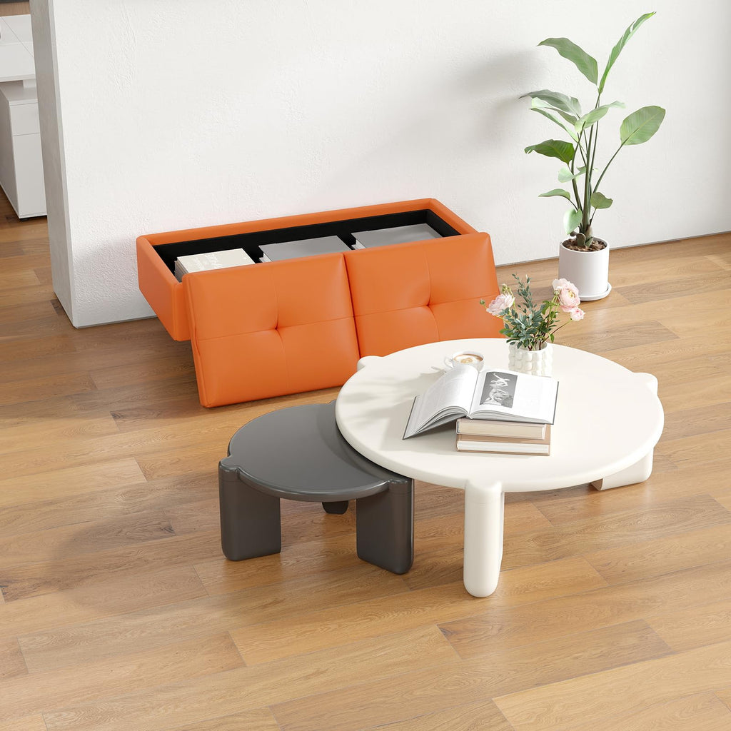 MOTION Leather Bench Waiting Room Chairs - 3 Seat Office Guest Reception Bench with Cushion, Waiting Room Bench Seating, Office Furniture Lobby Chairs for Salon, Shop, Set of 2, Orange