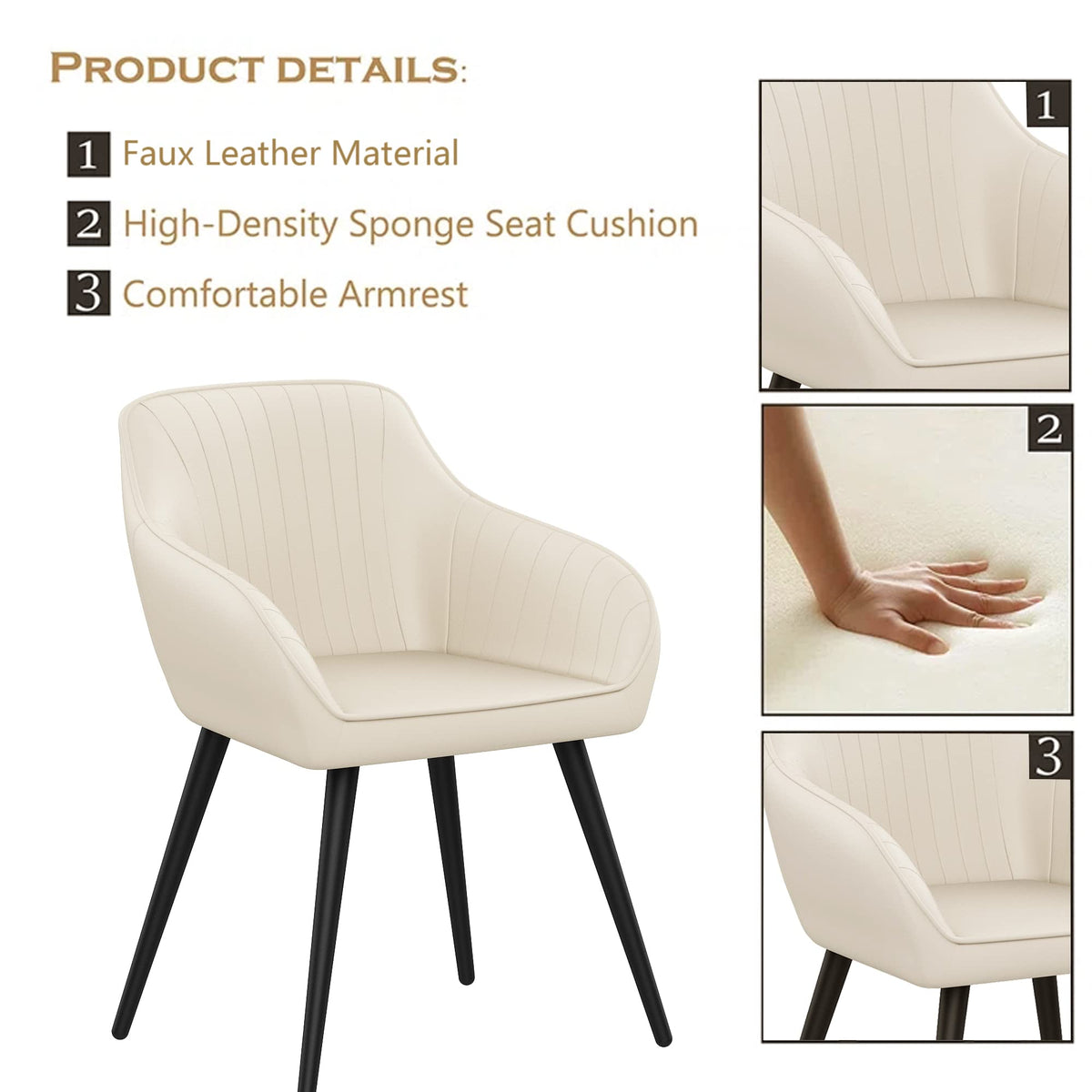 annjoe Faux Leather Accent Arm Chairs for Living Room Leisures/ Upholstered Chair with Metal Legs Set of 2 for Home Kitchen Office Bistro Cafe, Brown