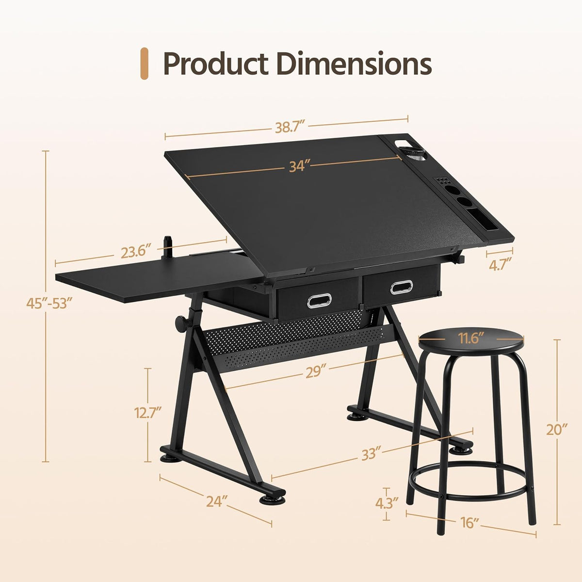 Topeakmart Drafting Table for Artists, Height Adjustable Drawing Draft Desk