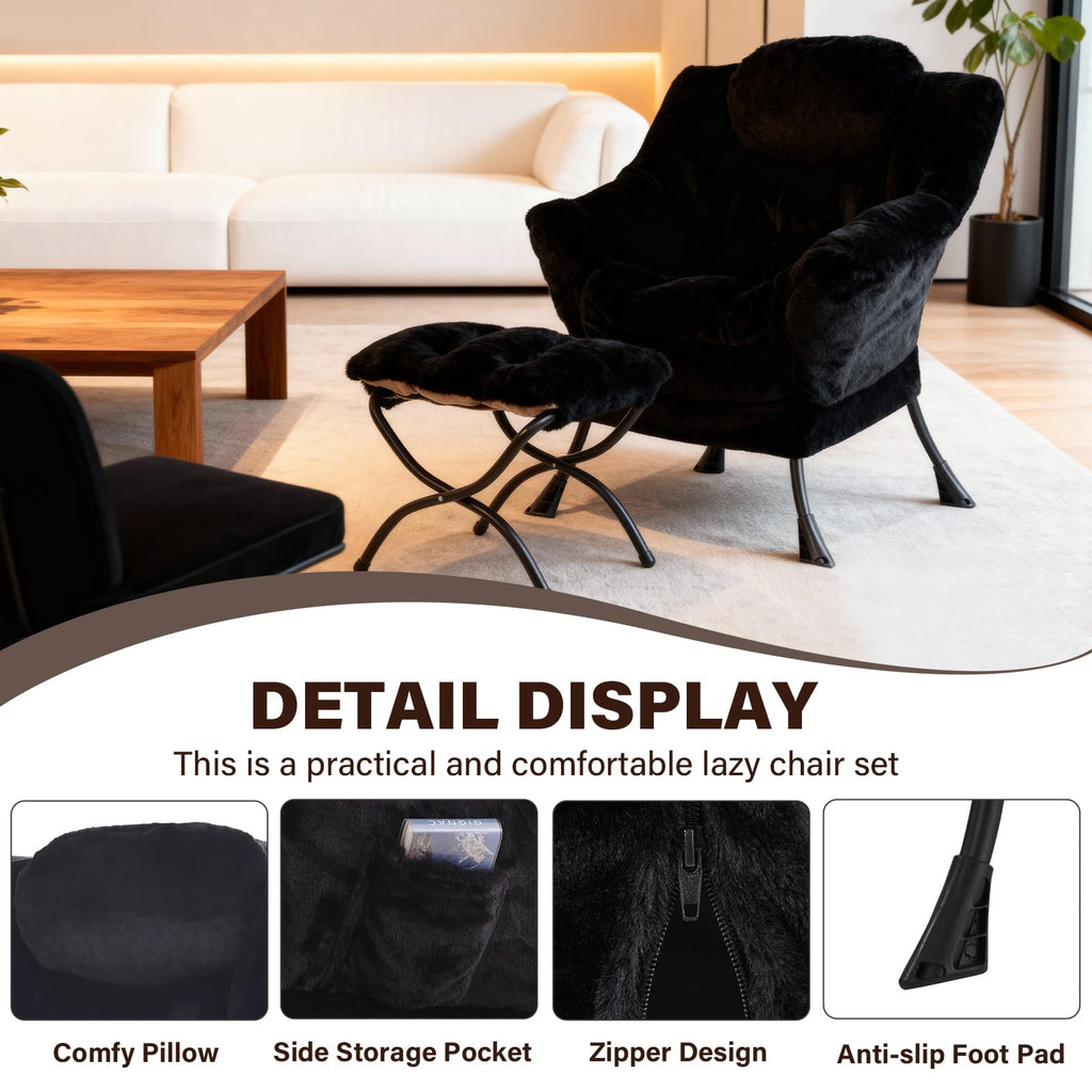 Modern Lazy Chair with Ottoman Lounge Accent Reading Chair for Living Room