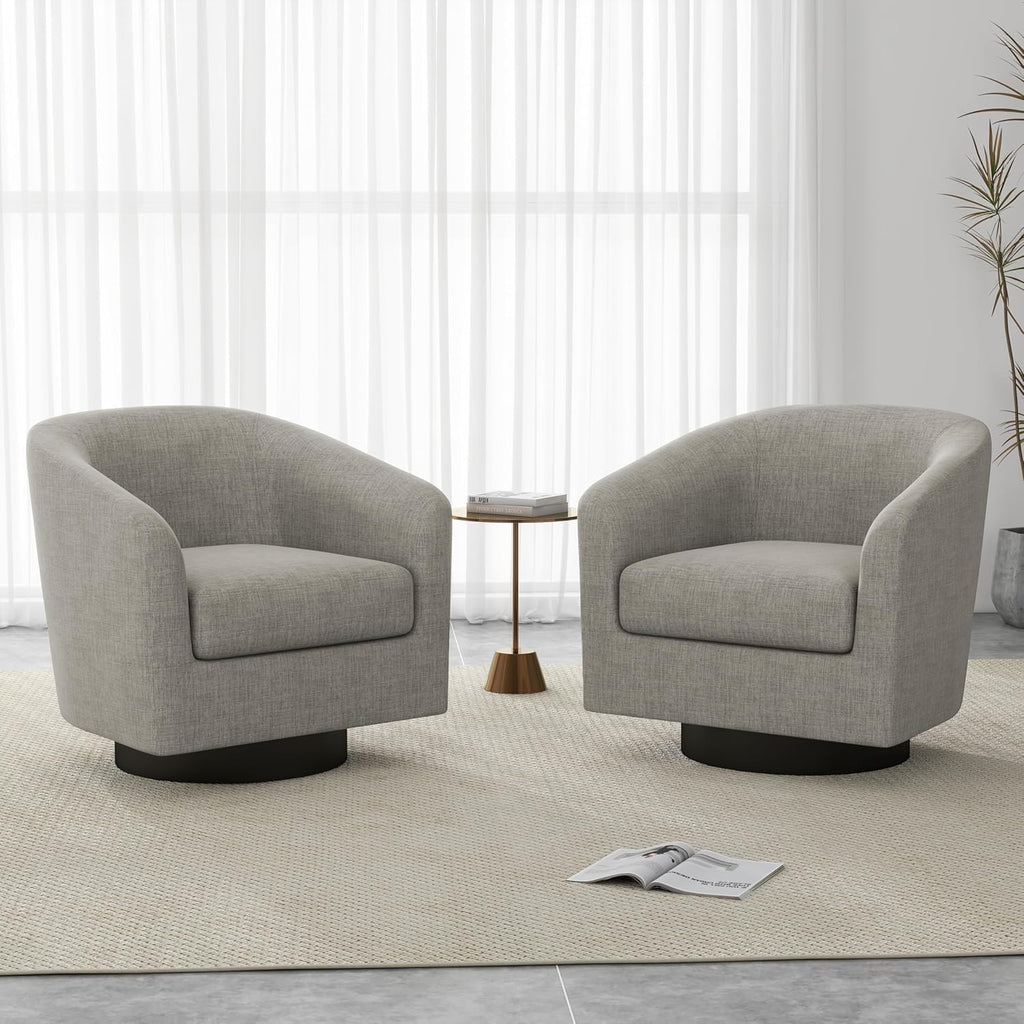 Faux Leather Swivel Accent Chairs Set of 2, Barrel Armchair, Brown