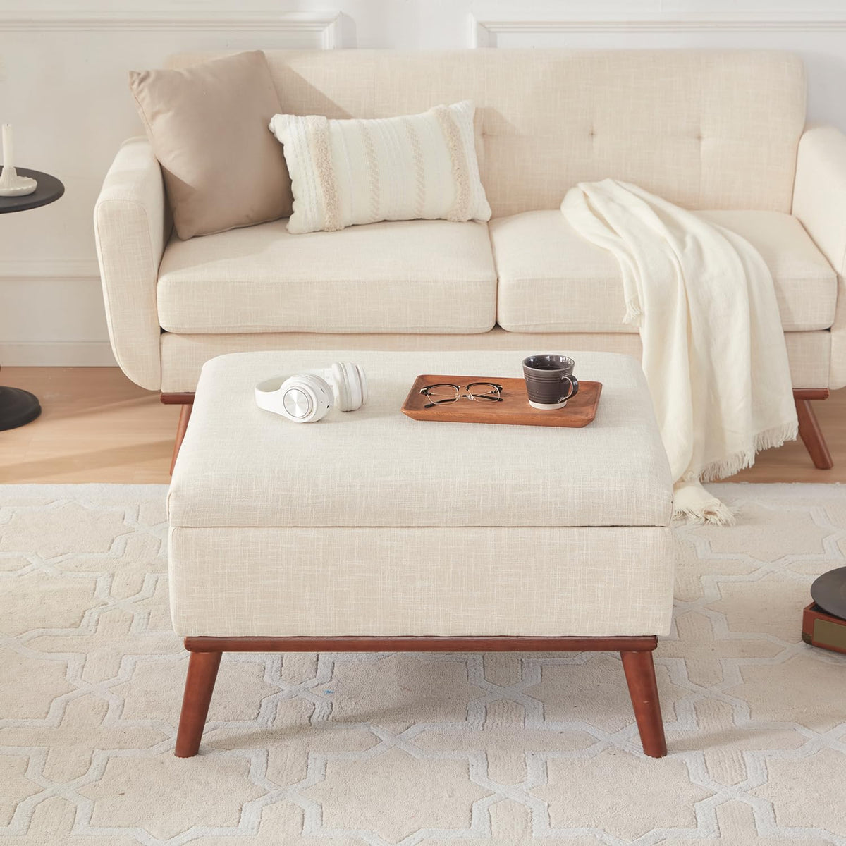 Kingfun 2 Piece Loveseat and Sofa Sets, Mid Century Modern Love Seat Couches for Living Room, Button Tufted Upholstered Furniture, Small Couch for Bedroom, Office, Beige