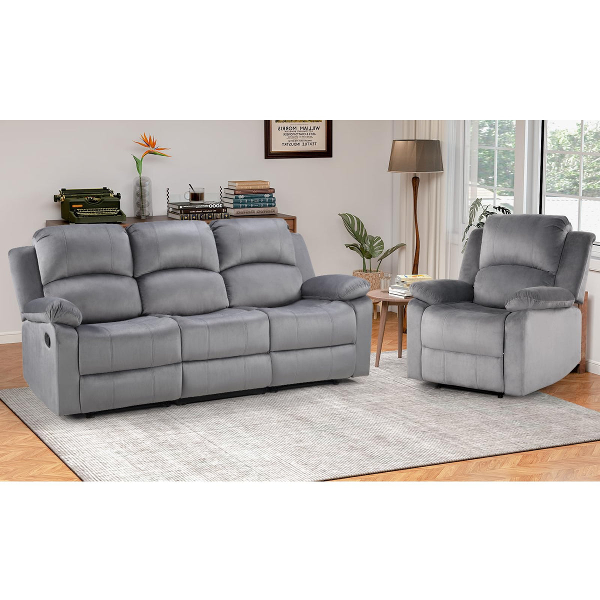 EBELLO Manual Faux Leather Reclining Couch Set for Living Room, Include 1 Recliner Chair, 1 Loveseat Sofa, Recliner Sofa Furniture Set for Home and Office, Black