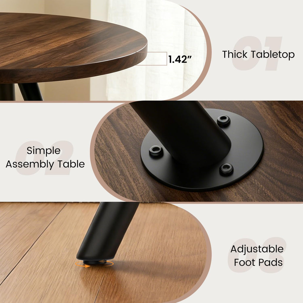 34.6" Round Dining Table Set for 4, Modern Kitchen Coffee Table Set, Walnut