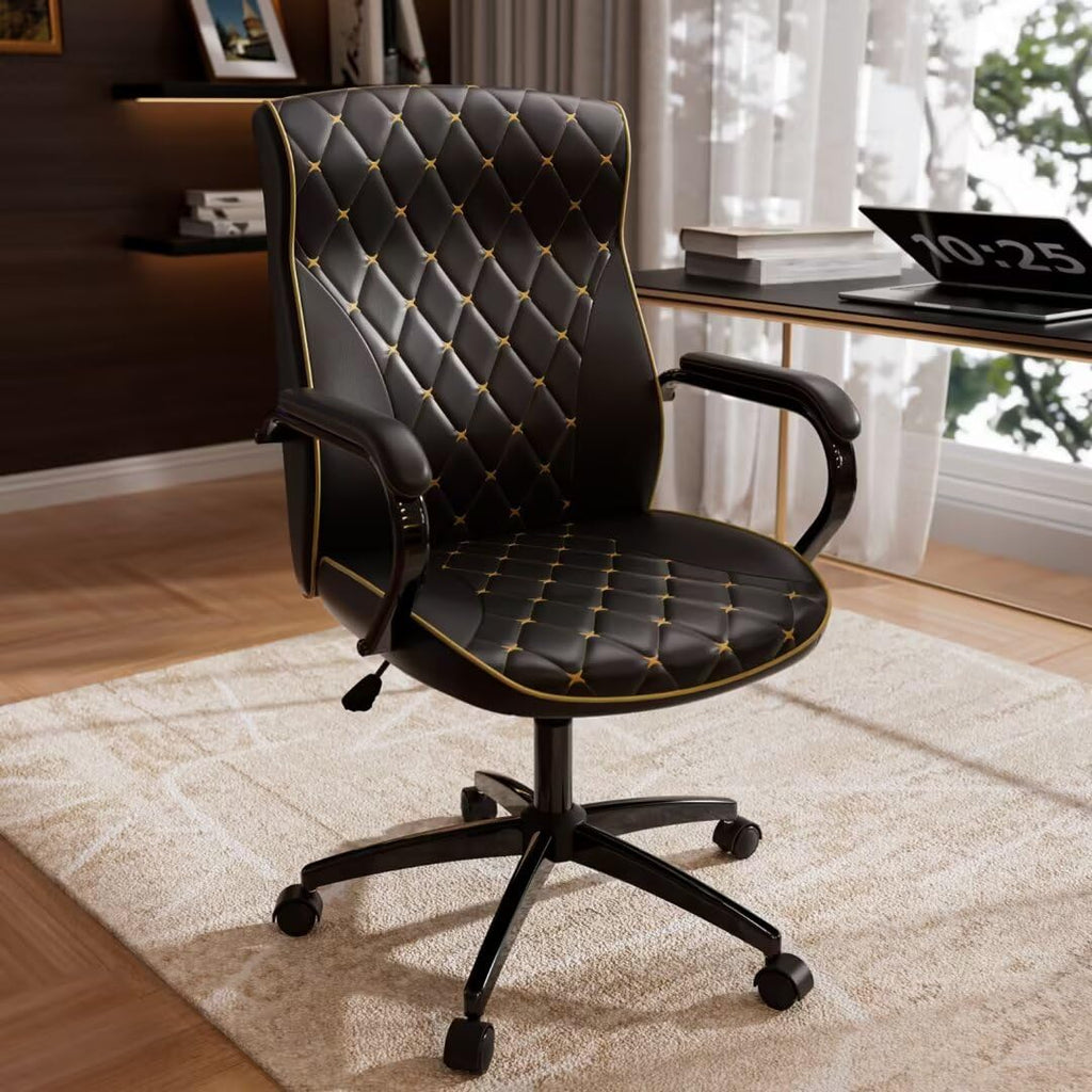 HomeZeer White and Gold Office Chair, Luxury Leather Executive Desk Chair