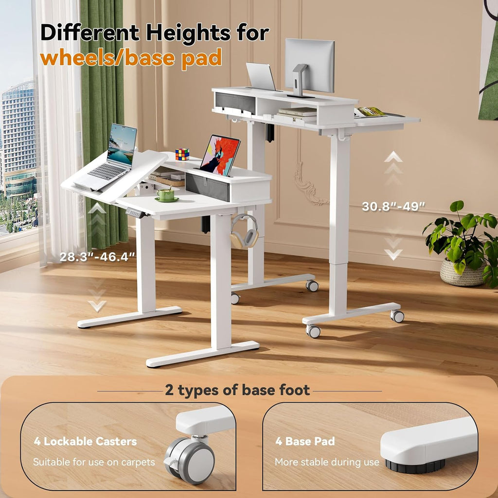 Gibbon Mounts 40â Standing Desk 60Â° Tilt Electric Drafting Table with Shelf