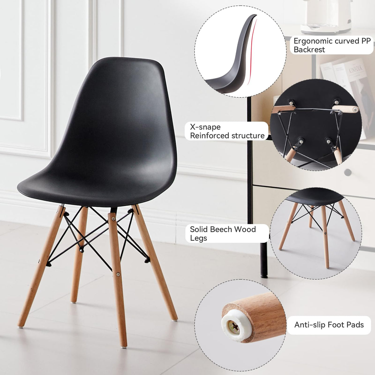 5-Piece Round Dining Set, 35.5" Black Table & Light Gray Chair