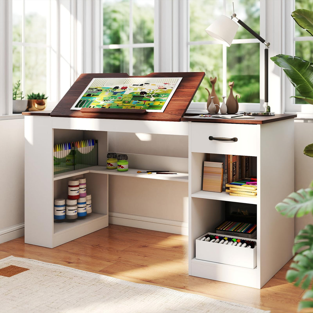 Verano Garden 55.1" Drafting Table, Craft Art Table, Computer Desk, Black