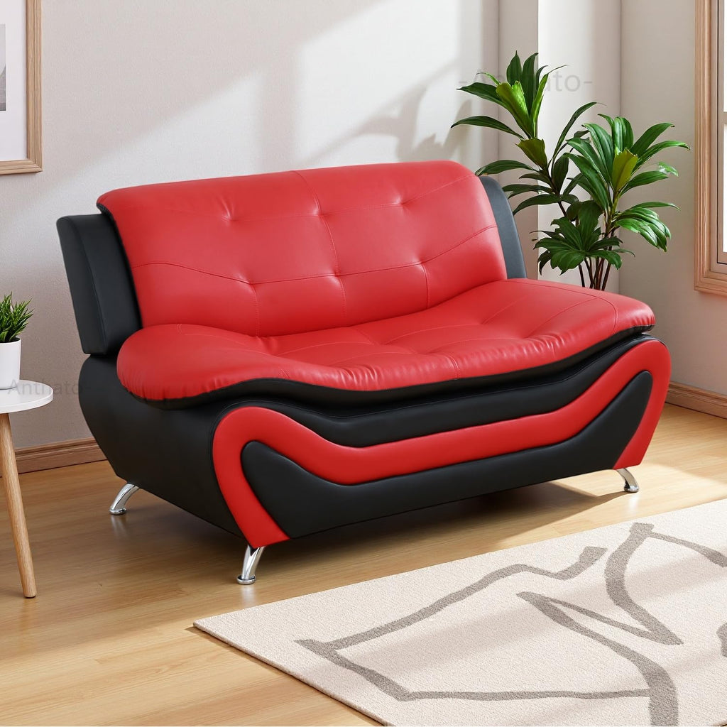 Leather Sectional Sofa Couches, Living Room Sofa and Loveseat Set, Faux Leather Couch and Loveseat Set for Office/Bedroom/Apartment, Cream