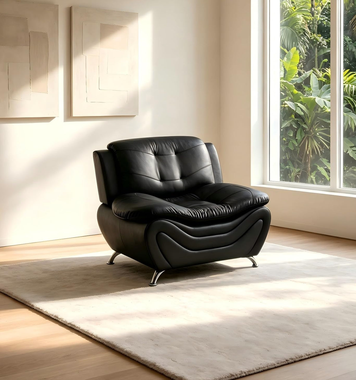 Creamy White Living Room Furniture Set, 2-Piece Modern Faux Leather Couches for Home, Living Room Sofa Sets, 3-Seater Sofa and Loveseat with Metal Feet, Couch Set for Bedroom, Hotel, Office