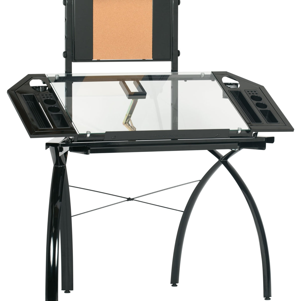SD STUDIO DESIGNS Futura LS WorkCenter with Tilt Top Adjustable Drafting Table Craft Table Drawing Desk Hobby Table Writing Desk Studio Desk, Silver / Blue Glass