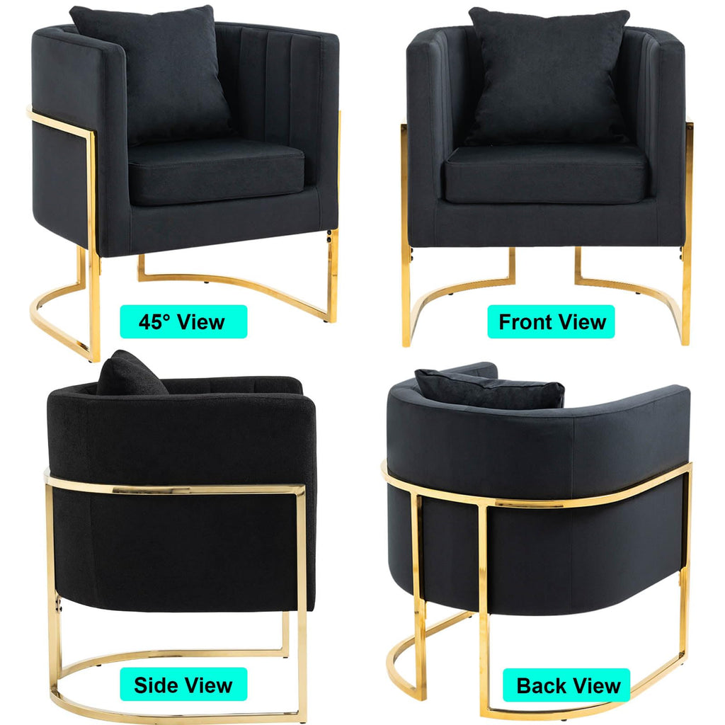 Velvet Accent Barrel Chairs Set of 2, Modern Arm Club Chair Set with Pillow for Living Room/Bedroom/Guest Reception, Channel Tufted, Gold Finish Base, Orange