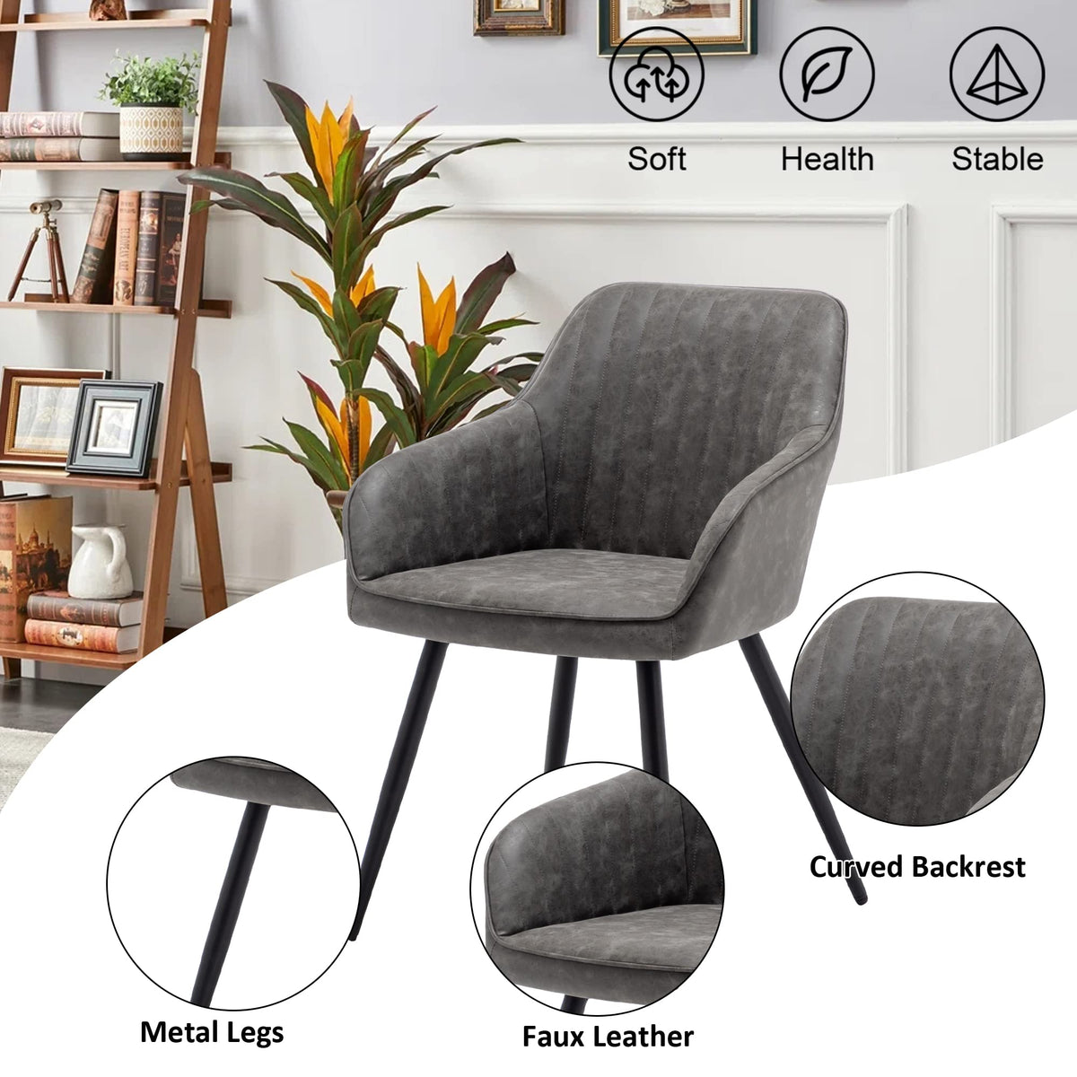 annjoe Faux Leather Accent Arm Chairs for Living Room Leisures/ Upholstered Chair with Metal Legs Set of 2 for Home Kitchen Office Bistro Cafe, Brown