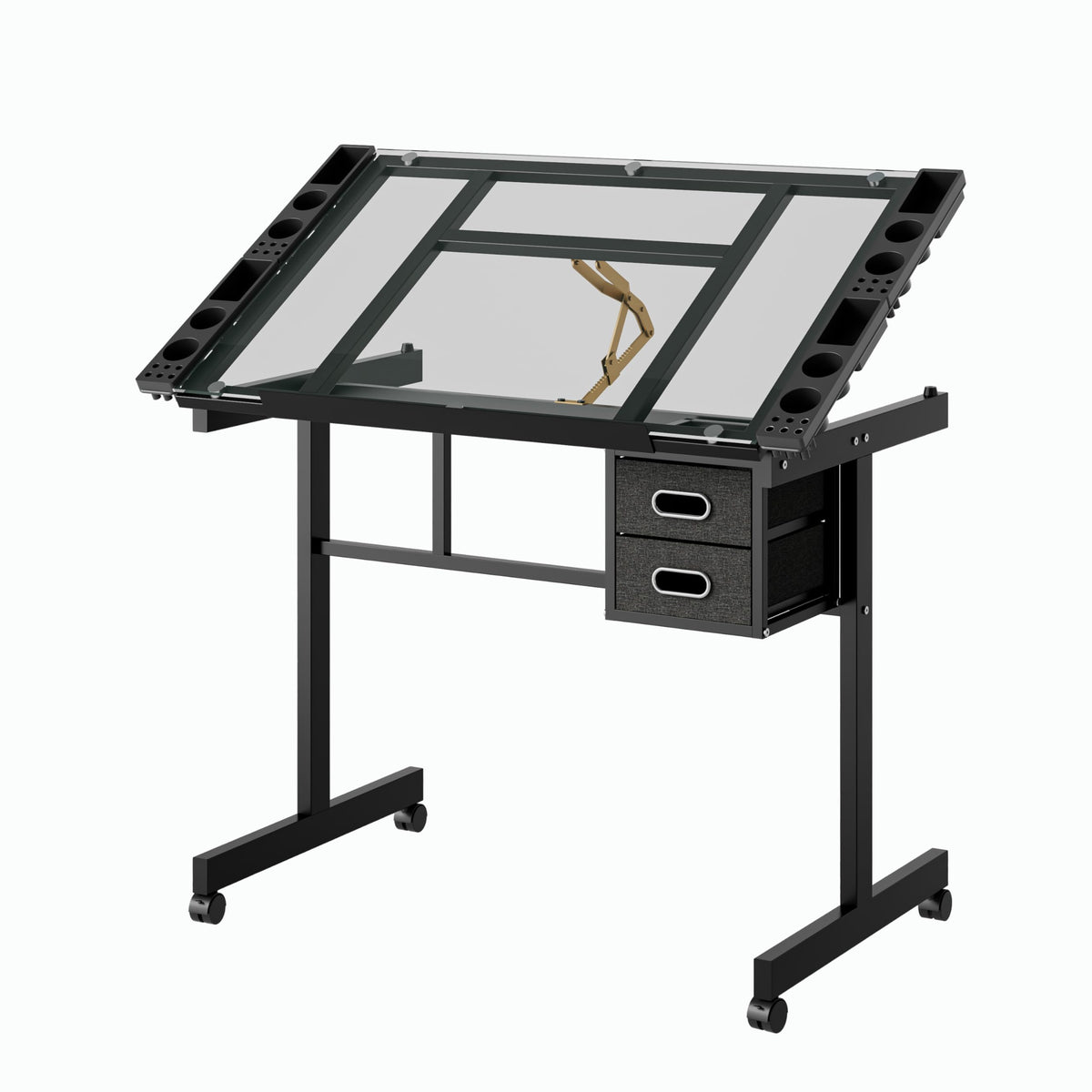 Adjustable Drafting Table with Stool, 0-75Â° Tilting Art Desk, White