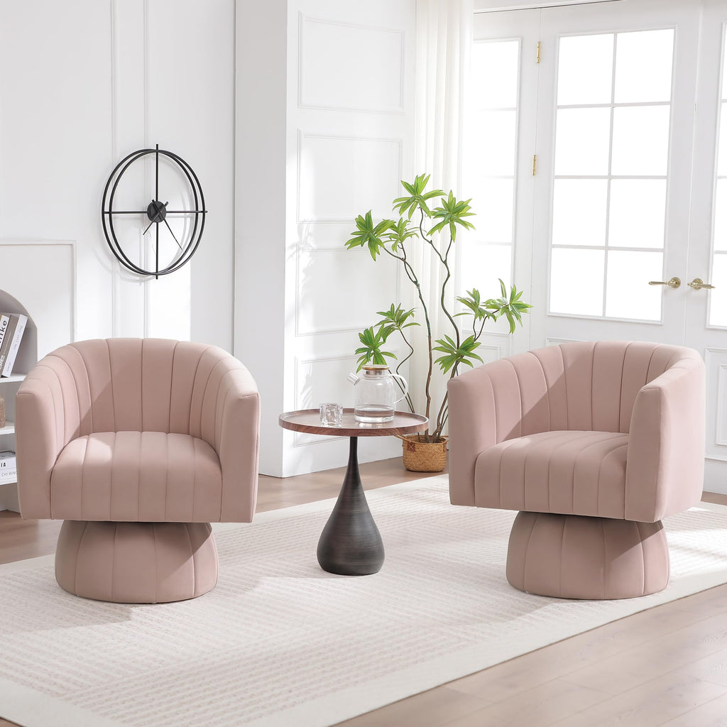Swivel Accent Barrel Chair Set of 2, Cute Comfy Small Round 360Â° Arm Chair, Velvet Sofa Club Reading Chair for Living Room Bedroom Office Purple
