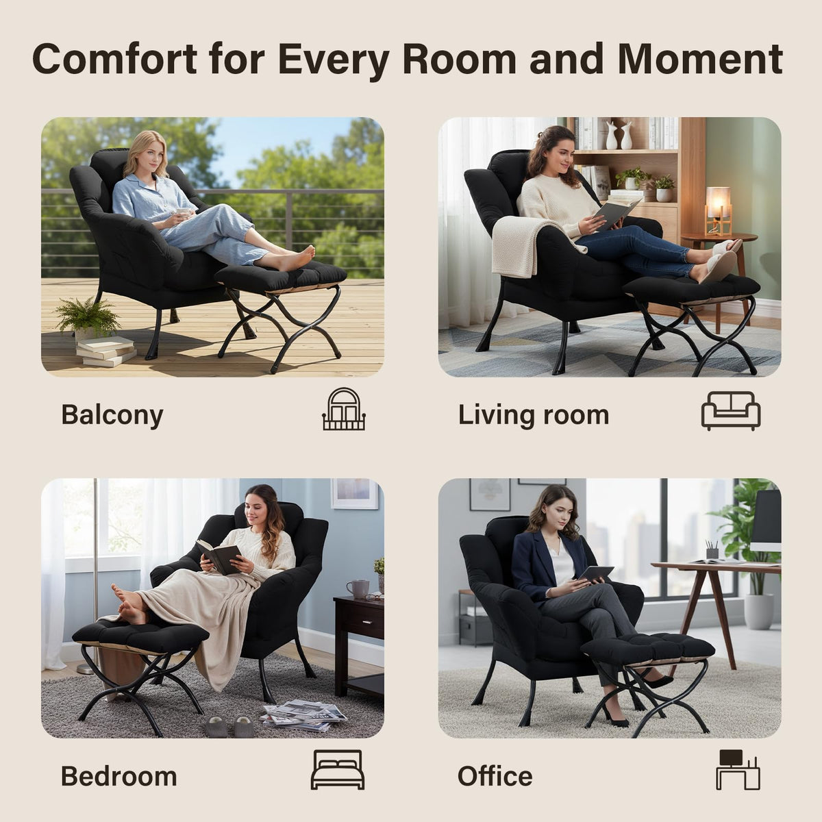 Modern Lazy Chair with Ottoman Lounge Accent Reading Chair for Living Room