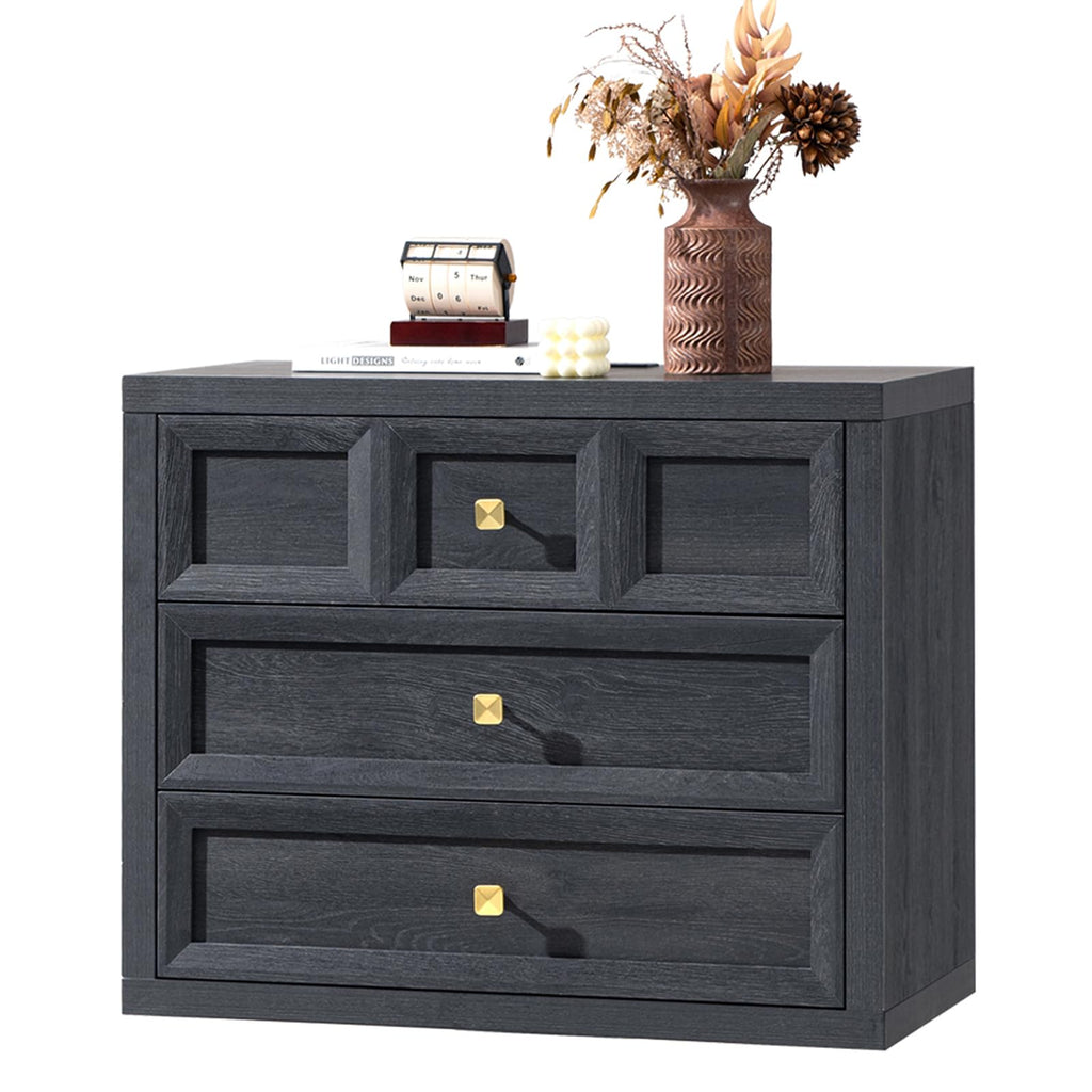 3 Drawers Nightstand Set of 2 W/Charging Station, 30.7" W King Size Bedside Table with 3 Drawers, Accent End Table W/Large Storage, Modern Wood Side Table for Bedroom,Office (2 Pieces, Gray Black)