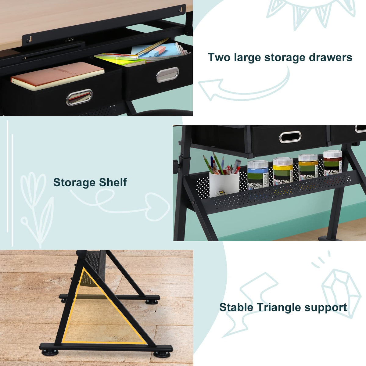 ZENY Adjustable Drafting Table with Stool Tilting Drawing Desk Artist Table