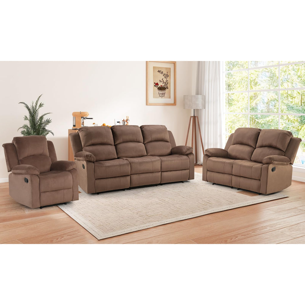 EBELLO Manual Faux Leather Reclining Couch Set for Living Room, Include 1 Recliner Chair, 1 Loveseat Sofa, Recliner Sofa Furniture Set for Home and Office, Black