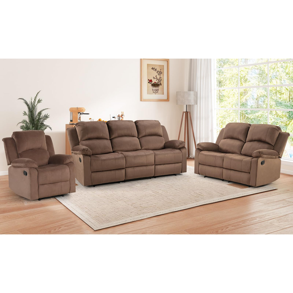 EBELLO Manual Faux Leather Reclining Couch Set for Living Room, Include 1 Recliner Chair, 1 Loveseat Sofa, Recliner Sofa Furniture Set for Home and Office, Black