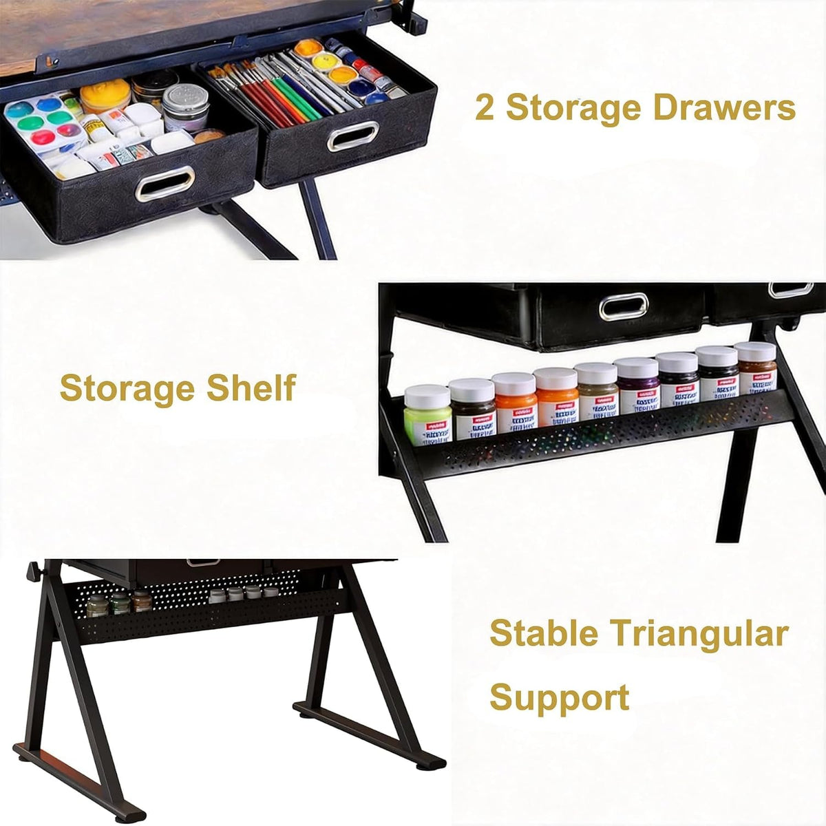 Height Adjustable Drafting Table with Stool, 0-75Â° Tilting Drawing Desk Artist Desk with 2 Storage Drawers, Watercolor Art Workstation for Home Office Drawing, Painting, Crafting, Writing, Sketching