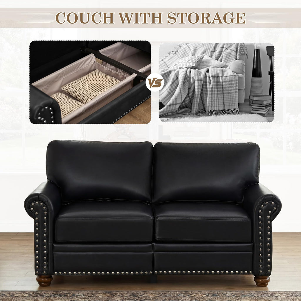 2 Piece Couch Sets for Living Room,Mid Century Modern Couch with Storage Nailhead Trim & Rolled Armrests,Deep Seat Comfy Couch,Furniture Set for Living Room,Bedroom,Office(Navy Blue,Loveseat+3 Seater)