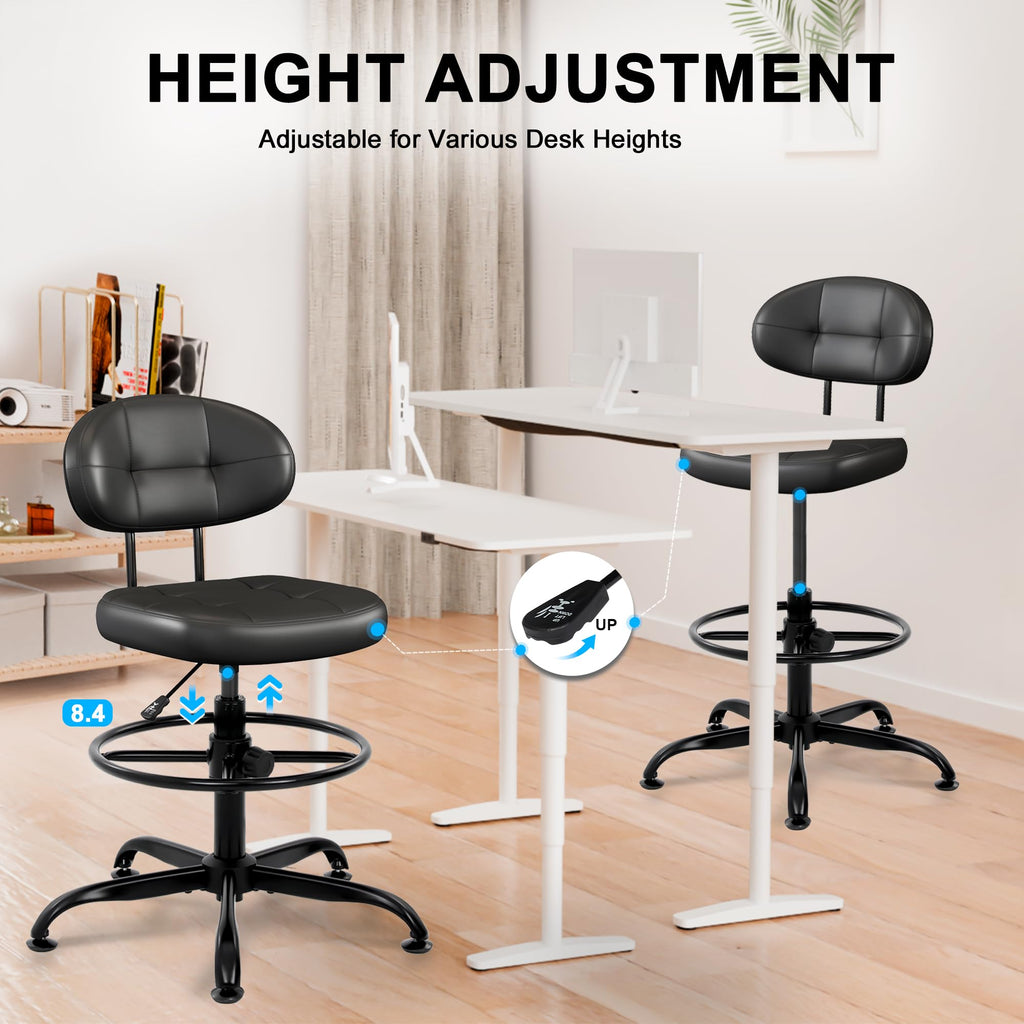 Misolant Drafting Chair, Armless Tall Office Chair with Footrest Ring for Standing Desk, Small Faux Leather Executive Computer Chair with Adjustable Height for Bar Lab Counter Height Desk, Green