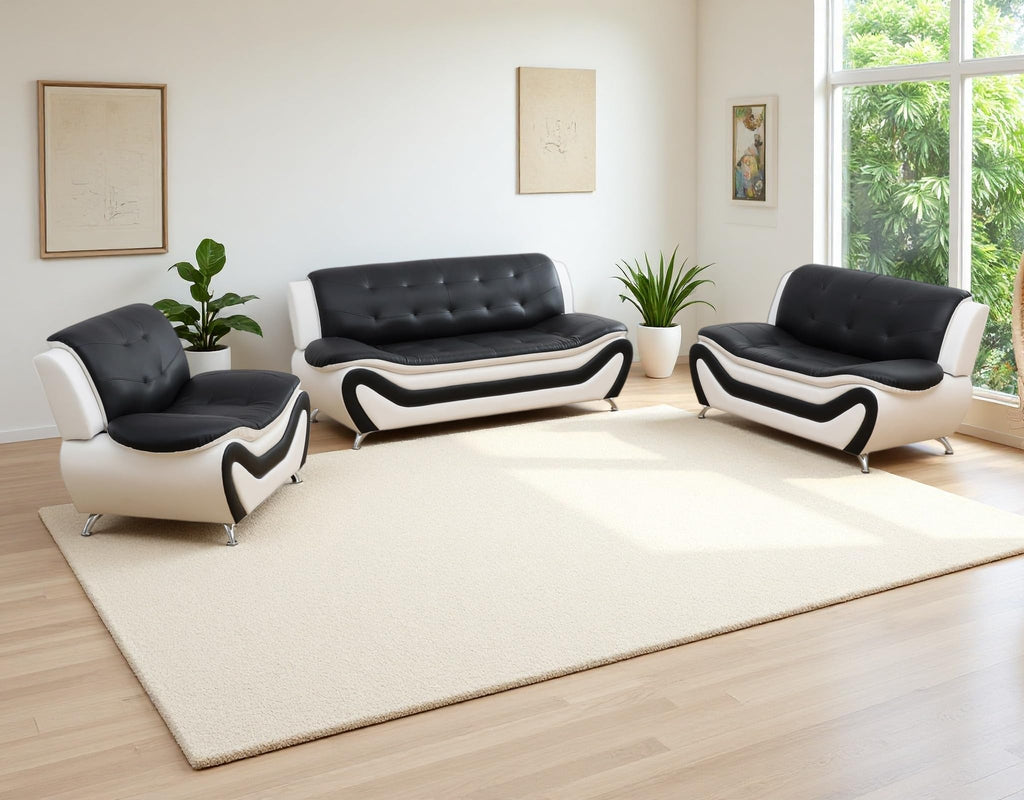Creamy White Living Room Furniture Set, 2-Piece Modern Faux Leather Couches for Home, Living Room Sofa Sets, 3-Seater Sofa and Loveseat with Metal Feet, Couch Set for Bedroom, Hotel, Office
