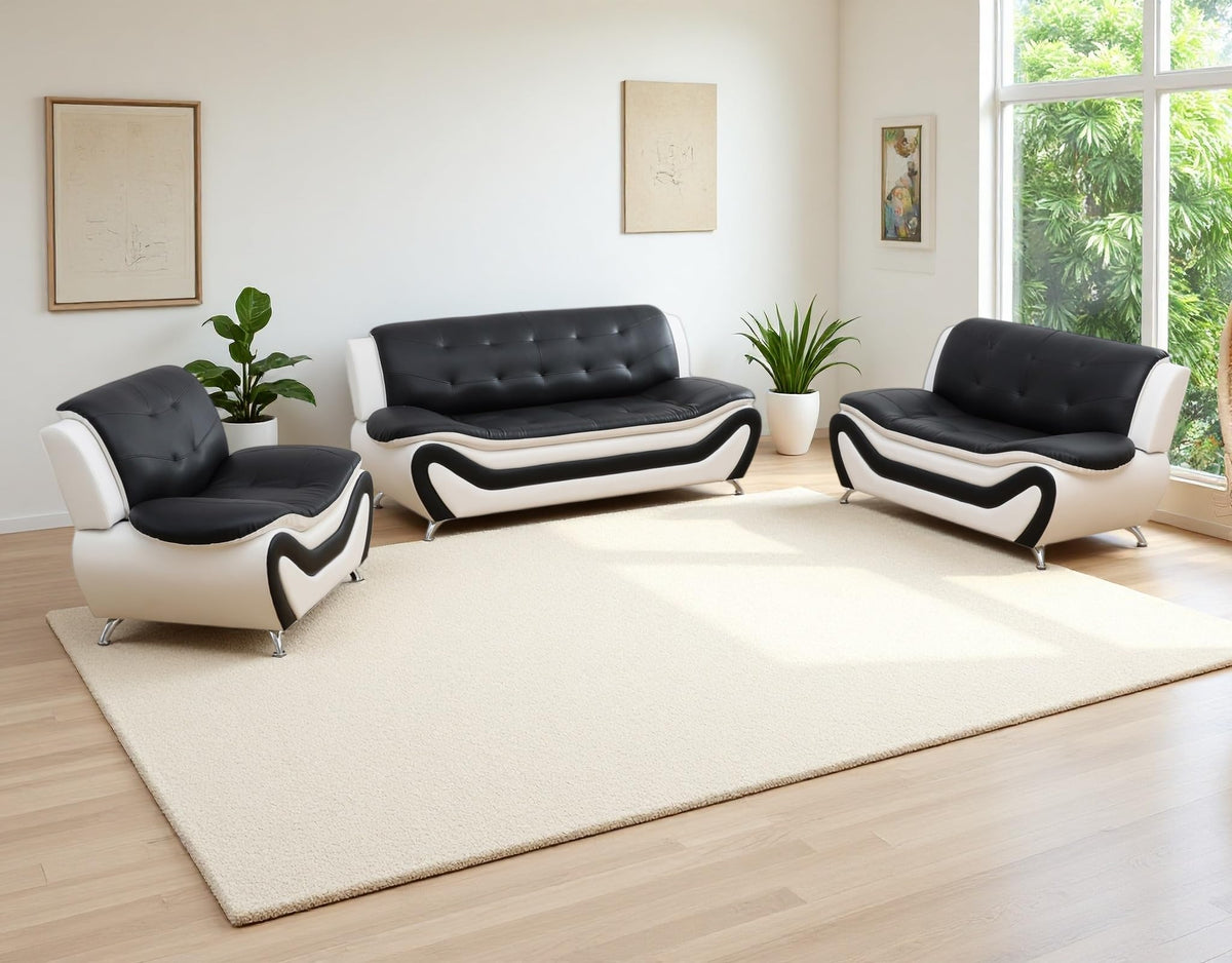 Creamy White Living Room Furniture Set, 2-Piece Modern Faux Leather Couches for Home, Living Room Sofa Sets, 3-Seater Sofa and Loveseat with Metal Feet, Couch Set for Bedroom, Hotel, Office