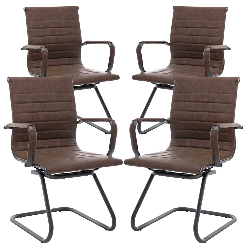 Reception Chairs Leather Conference Guest Chair Heavy Duty Back Support Office Chair, Set of 2 (Navy)