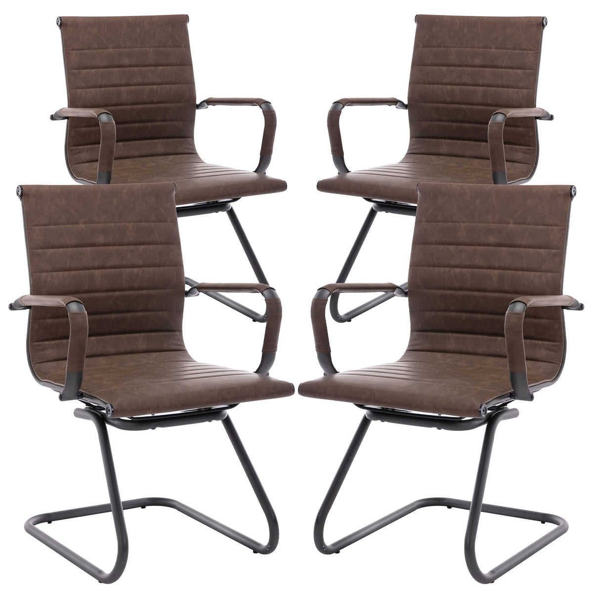 Reception Chairs Leather Conference Guest Chair Heavy Duty Back Support Office Chair, Set of 2 (Navy)