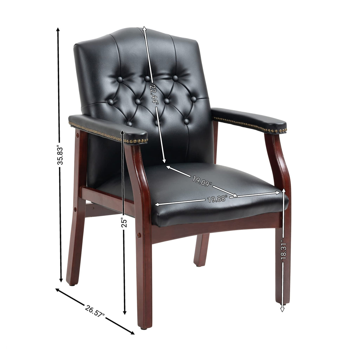 Leather Office Guest Chairs Set of 2, Ergonomic Waiting Room Chair with Arms Reception Chairs No Wheels Conference & Meeting Side Chairs Executive Furniture (Burgundy)