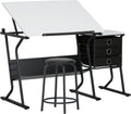 2 Piece Eclipse Ultra Center/Drawing Table with Stool, Angle Adjustable Top, Storage Shelves, and Drawers