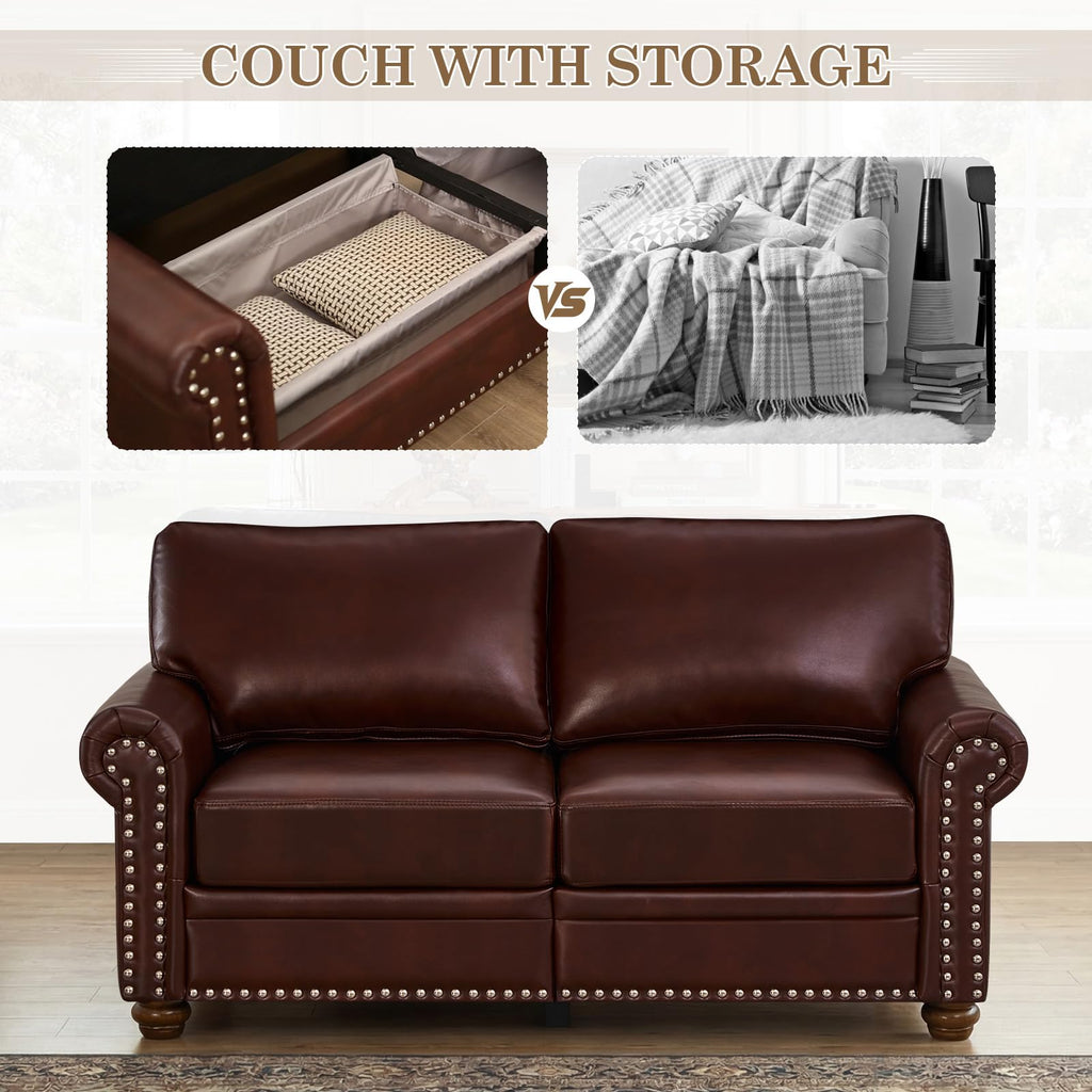 2 Piece Couch Sets for Living Room,Mid Century Modern Couch with Storage Nailhead Trim & Rolled Armrests,Deep Seat Comfy Couch,Furniture Set for Living Room,Bedroom,Office(Navy Blue,Loveseat+3 Seater)
